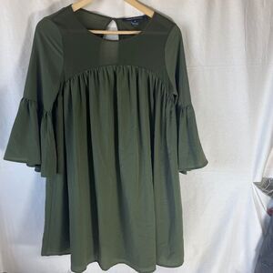 French Connection Olive Green Bell Sleeve BabyDoll Dress Sz XS